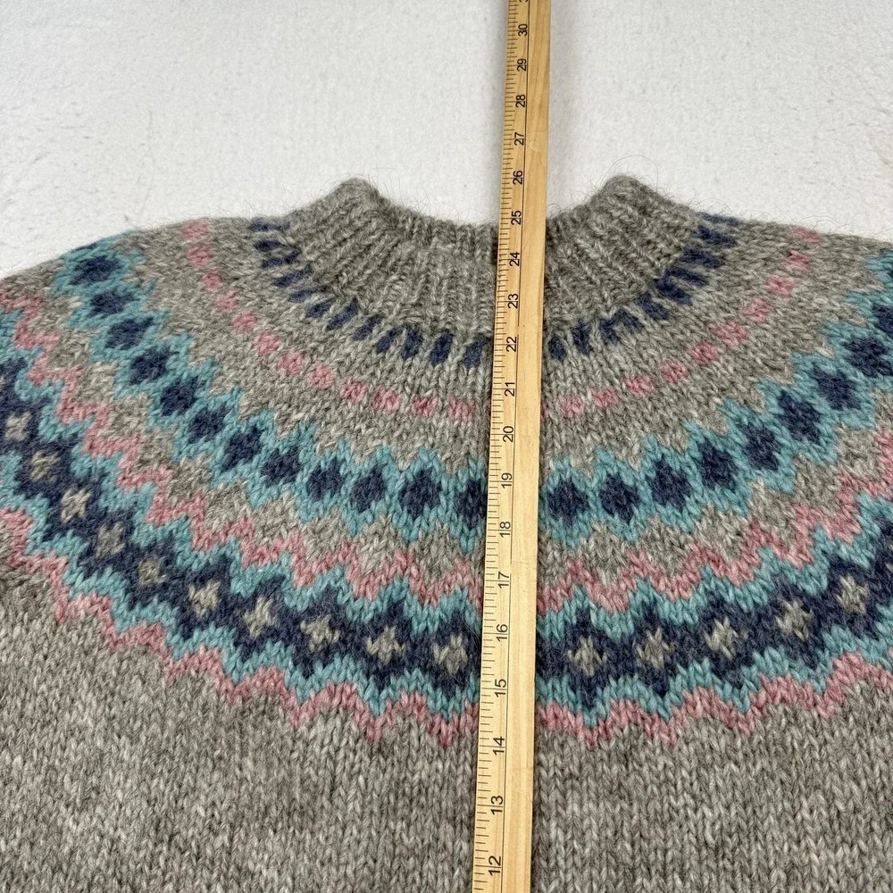 FRON Enterprises Icelandic Wool Sweater Mens Large Gray Fair Isle Crewneck